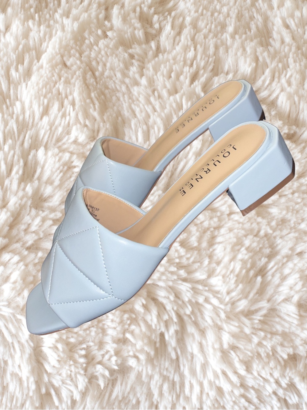 Journee Collection Powder Blue Quilted Slide Mules - Picture 5 of 6